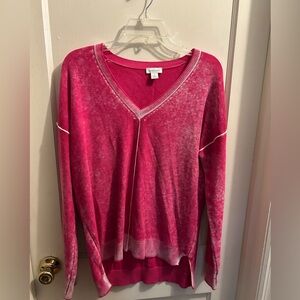Sundance Lydelle v-neck sweater pink and white size S 100‎ percent cotton